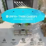 15ft Double-Sided Outdoor Umbrella with Solar Lights, UPF50+ Extra Large Aluminum Patio Umbrella with Crank, Blue - Image 4