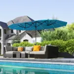 15ft Double-Sided Outdoor Umbrella with Solar Lights, UPF50+ Extra Large Aluminum Patio Umbrella with Crank, Blue - Image 10