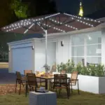 Outsunny 15 Ft Double-Sided Outdoor Umbrella with Solar Lights, UPF50+ Extra Large Aluminum Patio Umbrella with Crank, Tan - Image 2