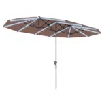 Outsunny 15 Ft Double-Sided Outdoor Umbrella with Solar Lights, UPF50+ Extra Large Aluminum Patio Umbrella with Crank, Tan - Image 11