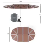 Outsunny 15 Ft Double-Sided Outdoor Umbrella with Solar Lights, UPF50+ Extra Large Aluminum Patio Umbrella with Crank, Tan - Image 3