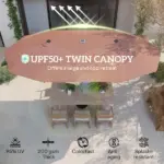 Outsunny 15 Ft Double-Sided Outdoor Umbrella with Solar Lights, UPF50+ Extra Large Aluminum Patio Umbrella with Crank, Tan - Image 4