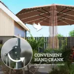 Outsunny 15 Ft Double-Sided Outdoor Umbrella with Solar Lights, UPF50+ Extra Large Aluminum Patio Umbrella with Crank, Tan - Image 7