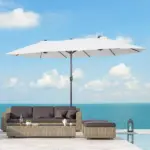 15 Ft Double-Sided Patio Umbrella Outdoor Market Extra Large Cream White with Crank for Deck Lawn Backyard Pool - Image 2