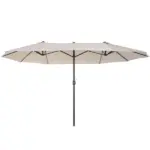 15 Ft Double-Sided Patio Umbrella Outdoor Market Extra Large Cream White with Crank for Deck Lawn Backyard Pool