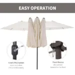 15 Ft Double-Sided Patio Umbrella Outdoor Market Extra Large Cream White with Crank for Deck Lawn Backyard Pool - Image 5
