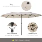 15 Ft Double-Sided Patio Umbrella Outdoor Market Extra Large Cream White with Crank for Deck Lawn Backyard Pool - Image 6