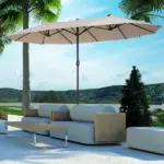 15 Ft Double-Sided Patio Umbrella Outdoor Market Extra Large Cream White with Crank for Deck Lawn Backyard Pool - Image 9