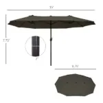 15ft Double-Sided Patio Umbrella Outdoor Market Extra Large Gray with Crank for Deck Lawn Backyard Pool - Image 3