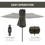 15ft Double-Sided Patio Umbrella Outdoor Market Extra Large Gray with Crank for Deck Lawn Backyard Pool - Image 5