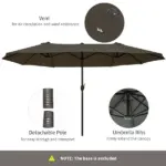 15ft Double-Sided Patio Umbrella Outdoor Market Extra Large Gray with Crank for Deck Lawn Backyard Pool - Image 6