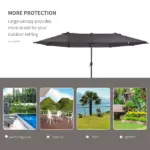 15ft Double-Sided Patio Umbrella Outdoor Market Extra Large Gray with Crank for Deck Lawn Backyard Pool - Image 7