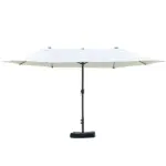 15ft Patio Umbrella with Base, Rectangular, Double-Canopy, UV-Blocking, Easy Crank, Beige