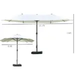 15ft Patio Umbrella with Base, Rectangular, Double-Canopy, UV-Blocking, Easy Crank, Beige - Image 3