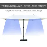 15ft Patio Umbrella with Base, Rectangular, Double-Canopy, UV-Blocking, Easy Crank, Beige - Image 4