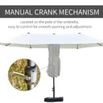15ft Patio Umbrella with Base, Rectangular, Double-Canopy, UV-Blocking, Easy Crank, Beige - Image 5