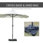 15ft Patio Umbrella with Base, Rectangular, Double-Canopy, UV-Blocking, Easy Crank, Beige - Image 6