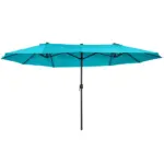 Outsunny 15 Ft Patio Umbrella with Base, Rectangular, Double-Canopy, UV-Blocking, Easy Crank, Blue