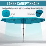 Outsunny 15 Ft Patio Umbrella with Base, Rectangular, Double-Canopy, UV-Blocking, Easy Crank, Blue - Image 4