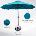 Outsunny 15 Ft Patio Umbrella with Base, Rectangular, Double-Canopy, UV-Blocking, Easy Crank, Blue - Image 7