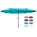 Outsunny 15 Ft Patio Umbrella with Base, Rectangular, Double-Canopy, UV-Blocking, Easy Crank, Blue - Image 8
