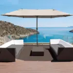 Outsunny 15ft Patio Umbrella with Base, Rectangular, Double-Canopy, UV-Blocking, Easy Crank, Coffee - Image 2