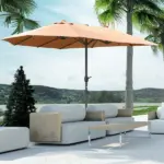 Outsunny 15ft Patio Umbrella with Base, Rectangular, Double-Canopy, UV-Blocking, Easy Crank, Coffee - Image 16