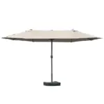 Outsunny 15ft Patio Umbrella with Base, Rectangular, Double-Canopy, UV-Blocking, Easy Crank, Coffee