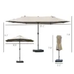 Outsunny 15ft Patio Umbrella with Base, Rectangular, Double-Canopy, UV-Blocking, Easy Crank, Coffee - Image 3