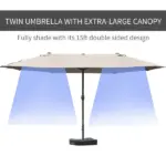 Outsunny 15ft Patio Umbrella with Base, Rectangular, Double-Canopy, UV-Blocking, Easy Crank, Coffee - Image 4