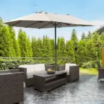 Outsunny 15ft Patio Umbrella with Base, Rectangular, Double-Canopy, UV-Blocking, Easy Crank, Coffee - Image 8