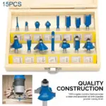 15 Piece Carbide Router Bit Set 1/4 Inch Shank with Wooden Case - Image 12