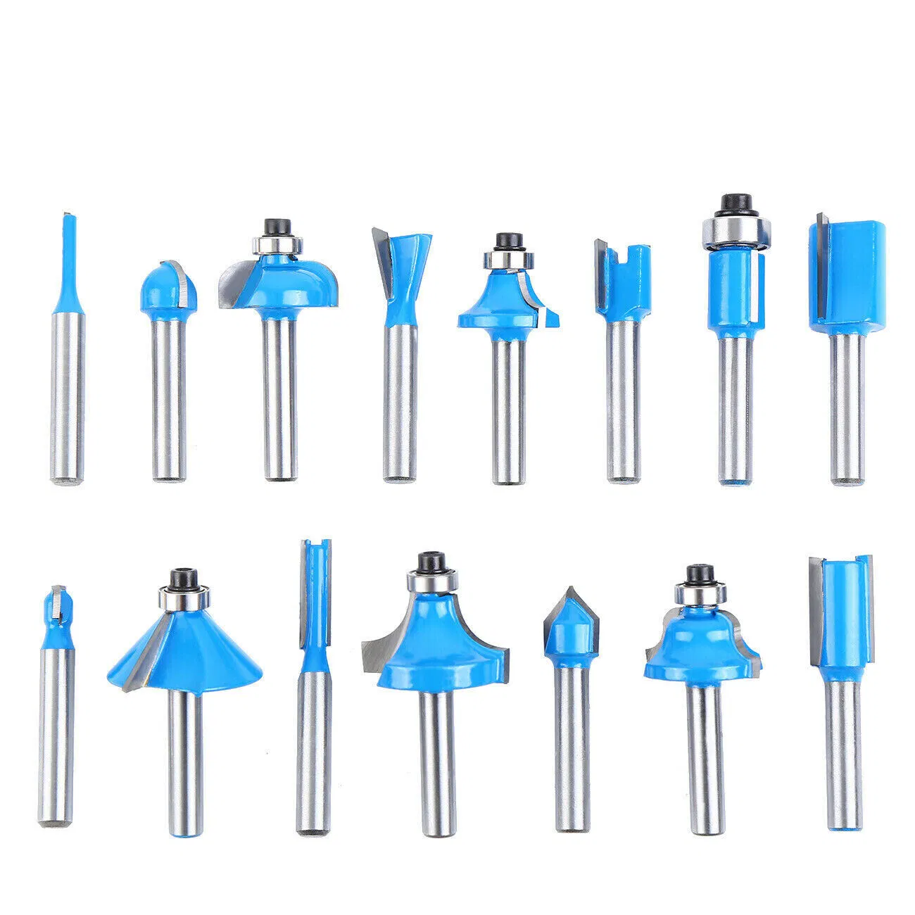 15 Piece Carbide Router Bit Set 1/4 Inch Shank with Wooden Case