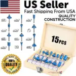 15 Piece Carbide Router Bit Set 1/4 Inch Shank with Wooden Case