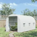 15x7x7 High Tunnel Greenhouse, with 6 Roll-up Windows and Roll Up Door, 140 GSM PE Cover, Steel Frame, for Planting, Garden, White - Image 9