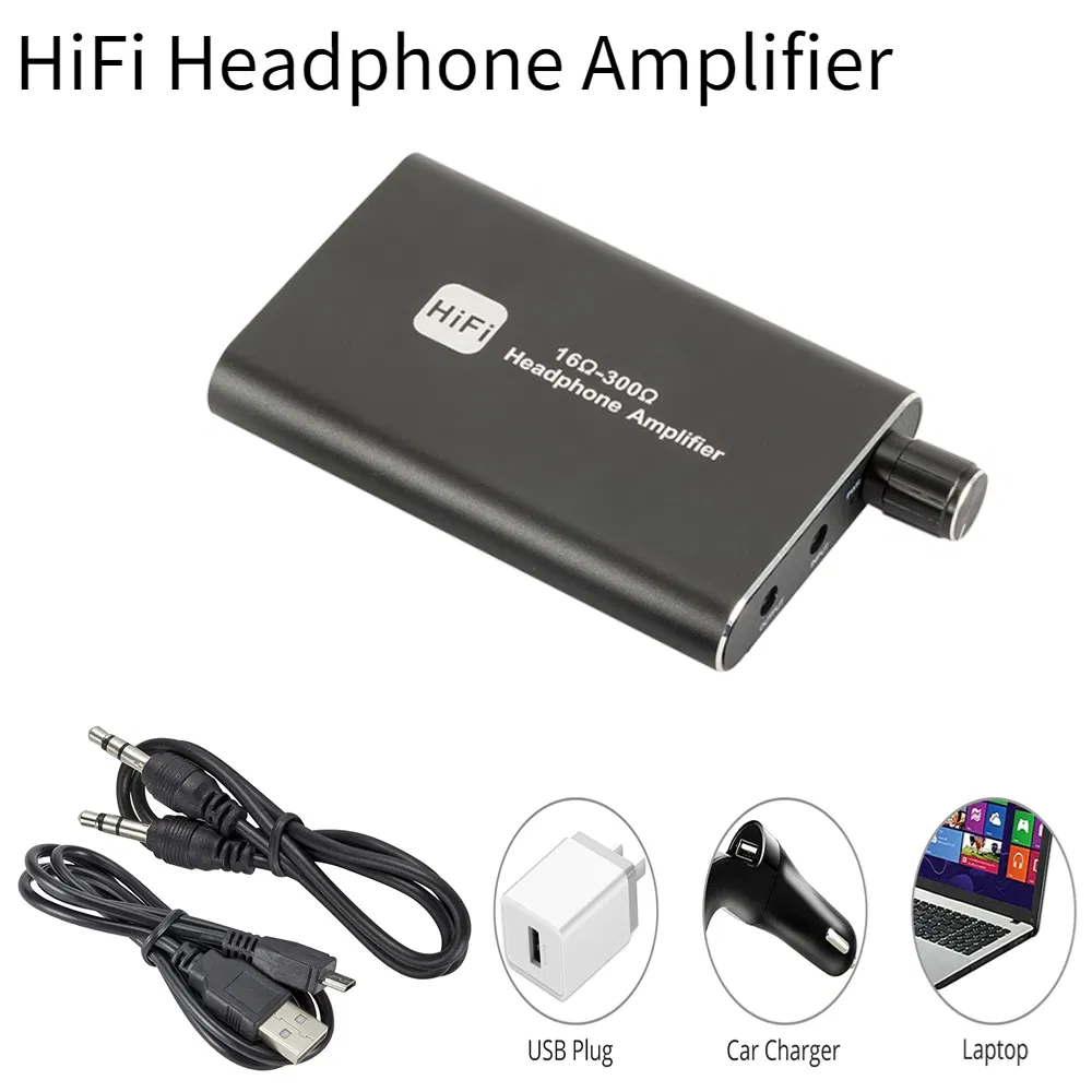 Portable HiFi Headphone Amplifier 16-300 Ohm with 3.5mm Input and USB-C Charging