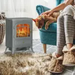 16" Electric Freestanding Fireplace, 750with1500W Indoor Fireplace Stove Heater with 3D Flame Effect for Home, Gray - Image 2