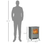 16" Electric Freestanding Fireplace, 750with1500W Indoor Fireplace Stove Heater with 3D Flame Effect for Home, Gray - Image 3