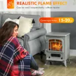 16" Electric Freestanding Fireplace, 750with1500W Indoor Fireplace Stove Heater with 3D Flame Effect for Home, Gray - Image 4