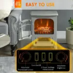 16" Electric Freestanding Fireplace, 750with1500W Indoor Fireplace Stove Heater with 3D Flame Effect for Home, Gray - Image 5