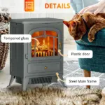 16" Electric Freestanding Fireplace, 750with1500W Indoor Fireplace Stove Heater with 3D Flame Effect for Home, Gray - Image 7