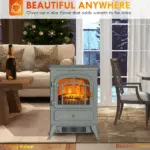 16" Electric Freestanding Fireplace, 750with1500W Indoor Fireplace Stove Heater with 3D Flame Effect for Home, Gray - Image 8