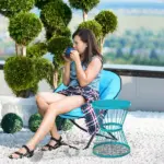 16" Steel Patio Side Table, Garden End Table with Hourglass Design, Accent Table for Outdoor and Indoor Use, Blue - Image 2