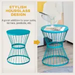 16" Steel Patio Side Table, Garden End Table with Hourglass Design, Accent Table for Outdoor and Indoor Use, Blue - Image 4