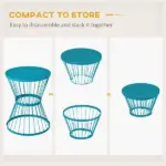 16" Steel Patio Side Table, Garden End Table with Hourglass Design, Accent Table for Outdoor and Indoor Use, Blue - Image 5