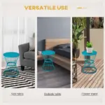 16" Steel Patio Side Table, Garden End Table with Hourglass Design, Accent Table for Outdoor and Indoor Use, Blue - Image 6
