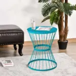 16" Steel Patio Side Table, Garden End Table with Hourglass Design, Accent Table for Outdoor and Indoor Use, Blue - Image 7