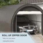 16 x 10 ft Portable Garage Carport with Zippered Door and PE Canopy - Image 6