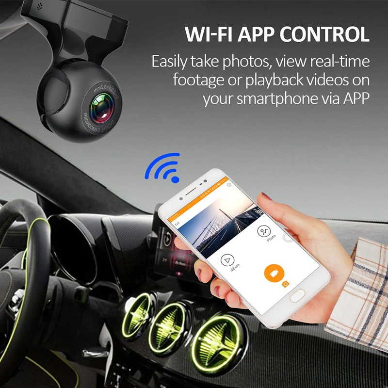 1080P WiFi Dash Cam with 170 Degree Wide Angle and G-Sensor