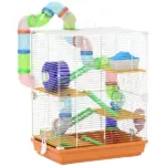 PawHut 18" 5-Tier Hamster Cage with Portable Carry Handle, Tubes and Tunnels, Includes Water Bottle, Food Dish and Exercise Wheel, Orange - Image 11